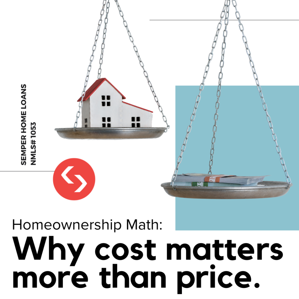 Scale weighing a house on one side and a stack of money on the other, symbolizing the importance of considering homeownership costs beyond the purchase price.